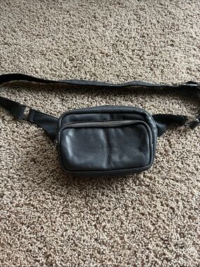 Gray Leather Waist Bag - Classic Crossbody Belt Bag